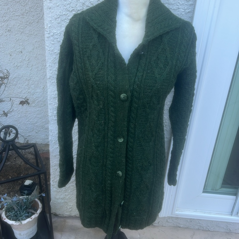 Kilronan Knitwear Ireland Wool Green Button Cardigan Sweater Women's M